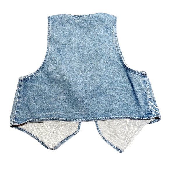Y2K Denim vest with white embroidered accents one size - Picture 2 of 13